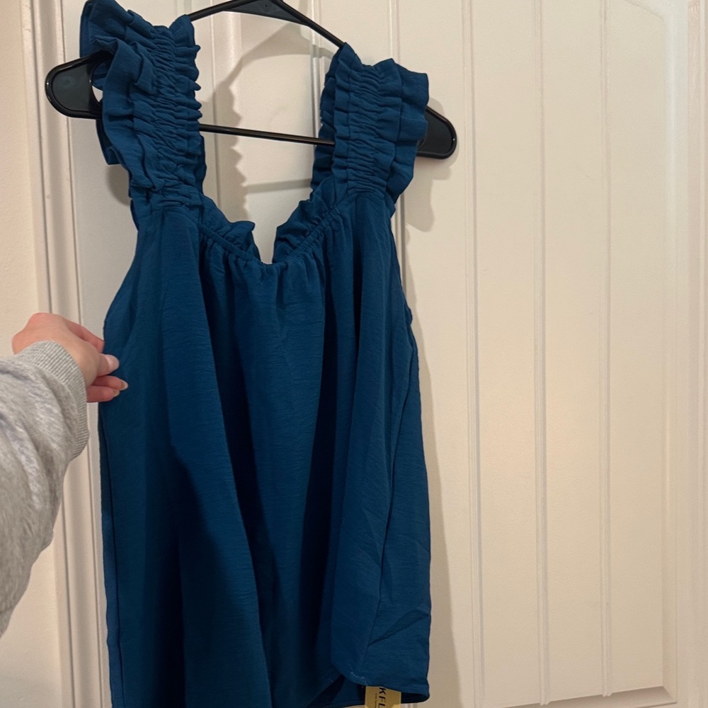 PAJAMA SET FUBU Teal Blue Ruffled Strap Sleeveless Tank
